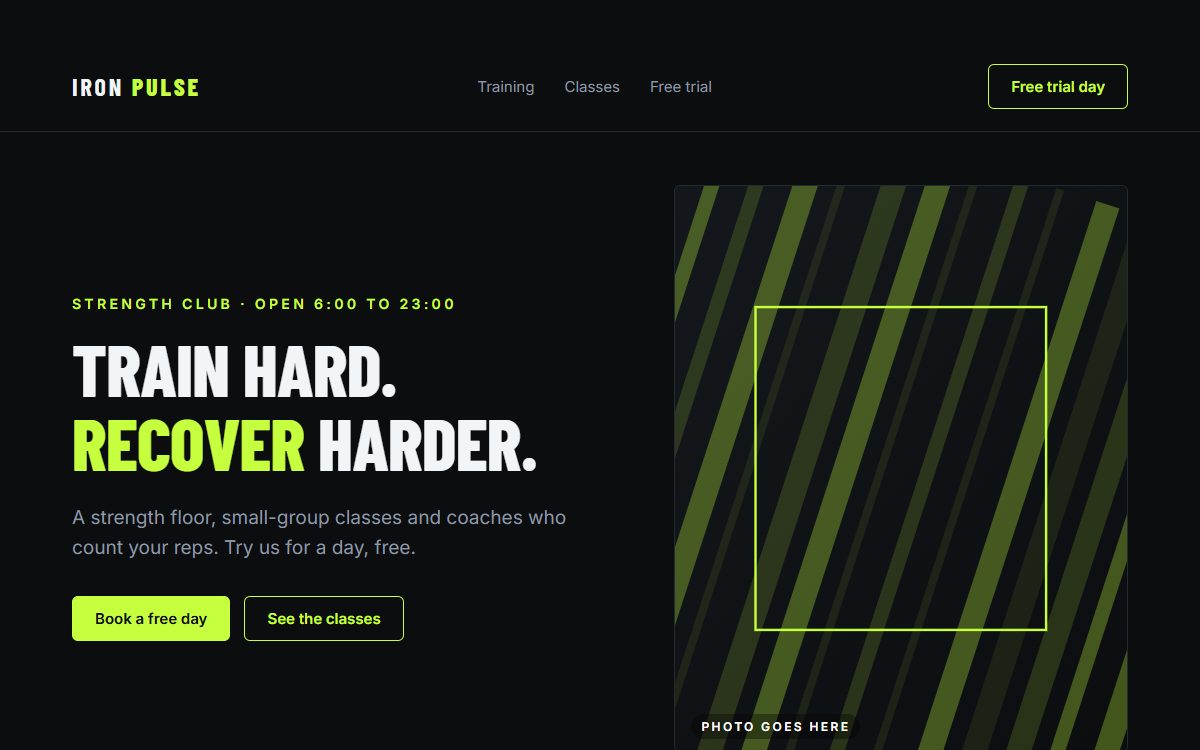 Demo of a gym website with class timetable and memberships