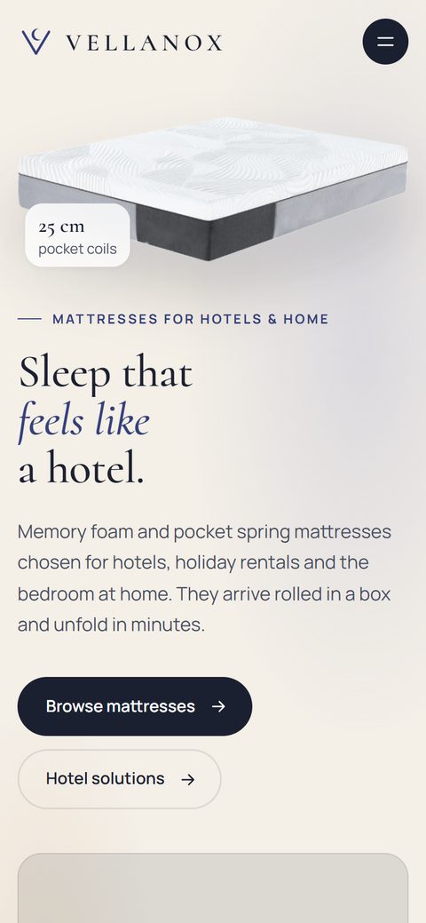 Mobile version of a mattress website